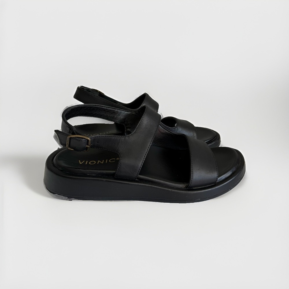 Vionic Madera Women's Size 8 Black Leather Slingback Platform Sandals